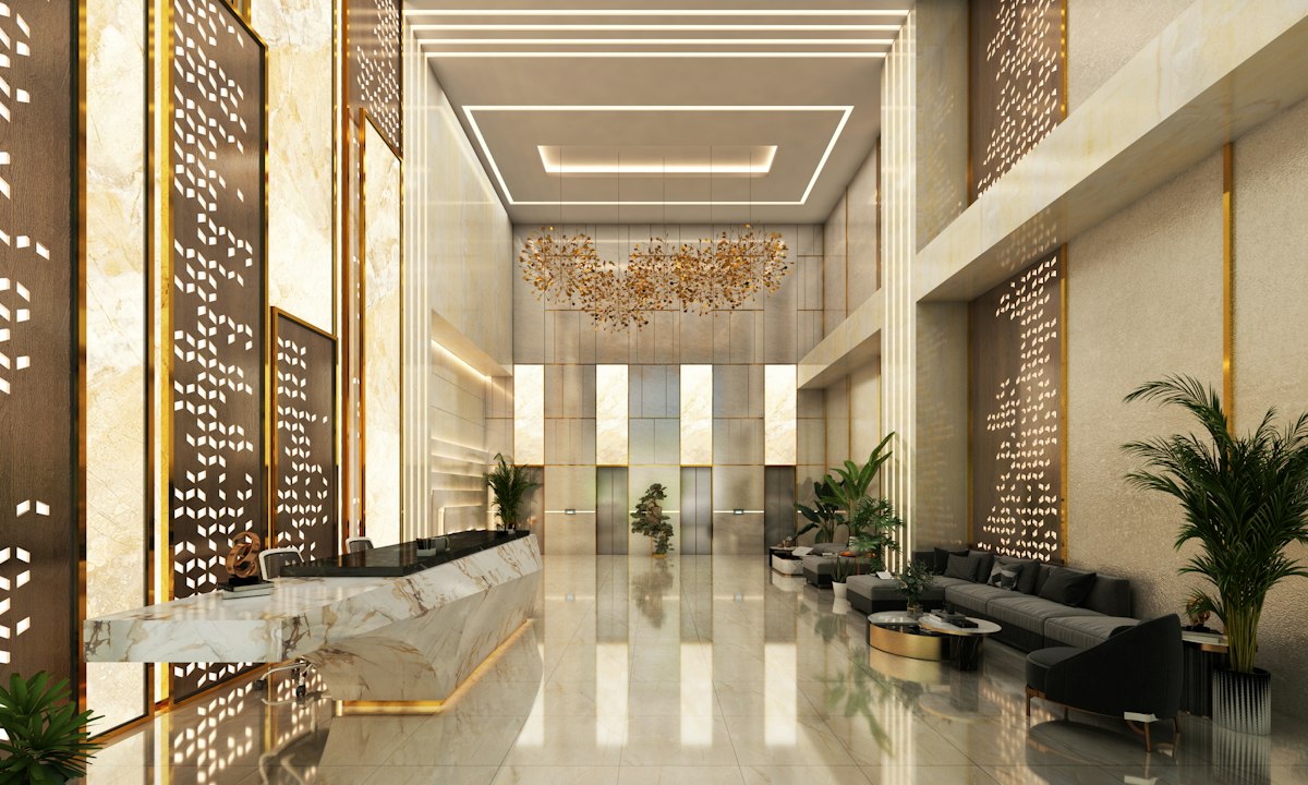 Sade resepsiyonlu modern lobi